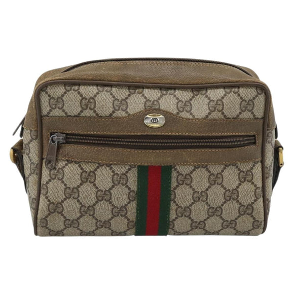GUCCI GG Supreme Shoulder Bag PVC Beige Auth 188336
