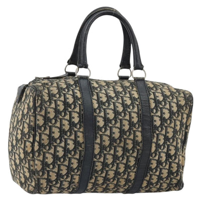 Christian Dior Trotter Canvas Boston Bag Navy Silver Auth 188337