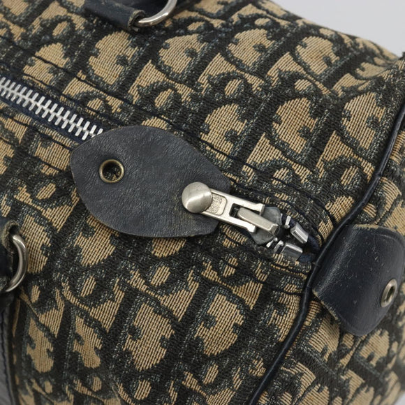 Christian Dior Trotter Canvas Boston Bag Navy Silver Auth 188337