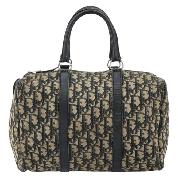 Christian Dior Trotter Canvas Boston Bag Navy Silver Auth 188337