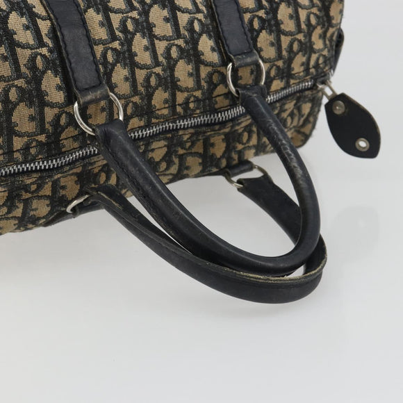 Christian Dior Trotter Canvas Boston Bag Navy Silver Auth 188337