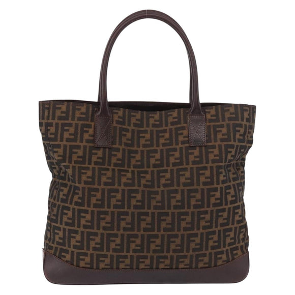 FENDI Zucca Canvas Tote Bag Black Brown Auth 188339A