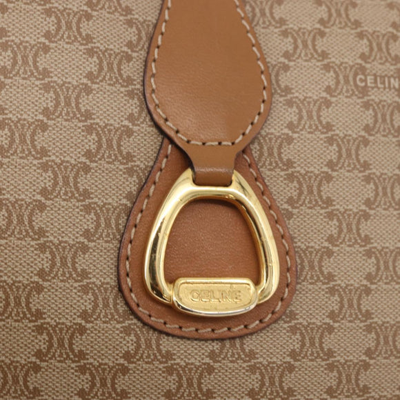 CELINE Macadam Canvas Shoulder Bag PVC Beige Gold Auth 188342A