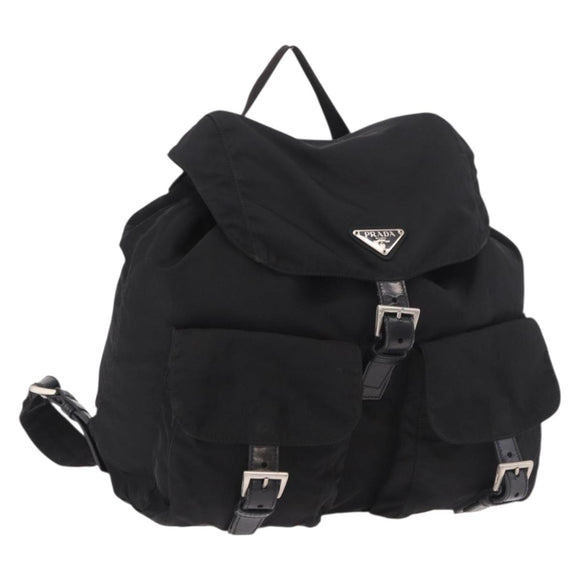 PRADA Backpack Nylon Black Silver Auth 188348