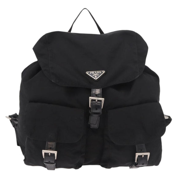 PRADA Backpack Nylon Black Silver Auth 188348
