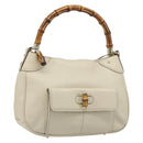 GUCCI Bamboo Hand Bag Leather White Gold 137383 Auth 188350A-1