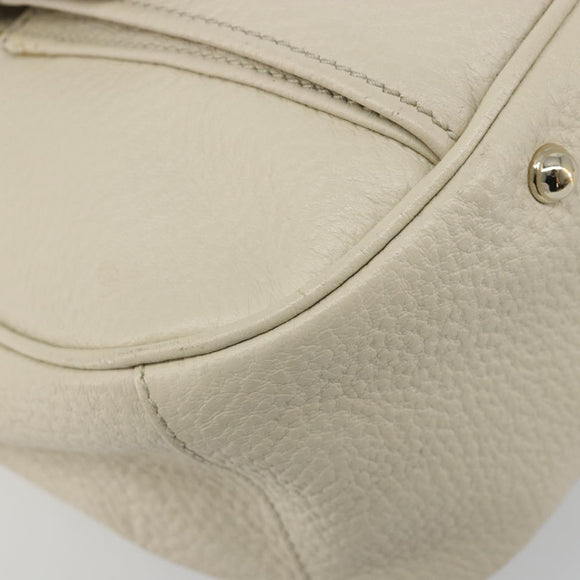GUCCI Bamboo Hand Bag Leather White Gold 137383 Auth 188350A