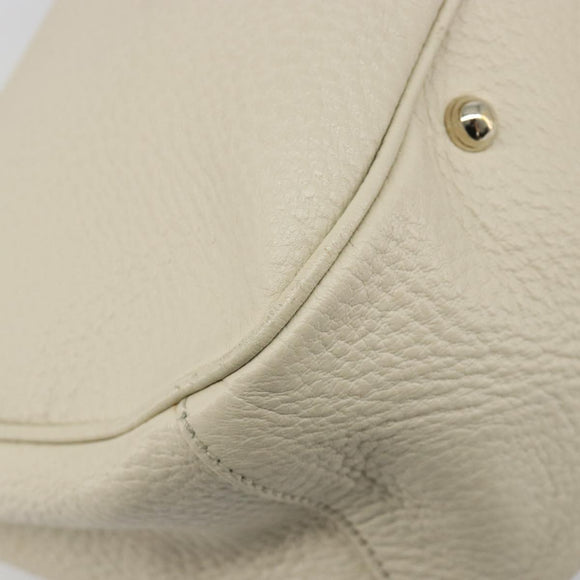 GUCCI Bamboo Hand Bag Leather White Gold 137383 Auth 188350A