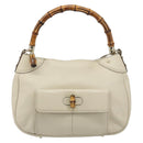 GUCCI Bamboo Hand Bag Leather White Gold 137383 Auth 188350A-13
