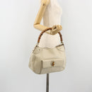 GUCCI Bamboo Hand Bag Leather White Gold 137383 Auth 188350A-24