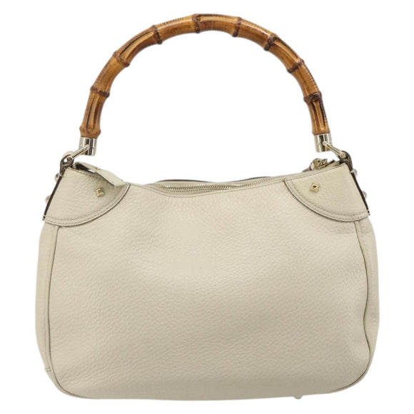 GUCCI Bamboo Hand Bag Leather White Gold 137383 Auth 188350A