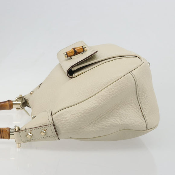 GUCCI Bamboo Hand Bag Leather White Gold 137383 Auth 188350A