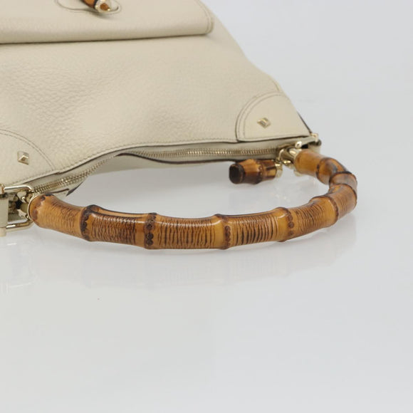 GUCCI Bamboo Hand Bag Leather White Gold 137383 Auth 188350A