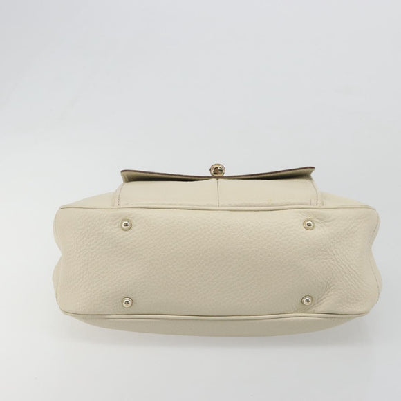 GUCCI Bamboo Hand Bag Leather White Gold 137383 Auth 188350A