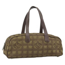 CHANEL New Travel Line Hand Bag Canvas Khaki Silver CC Auth 188351-1