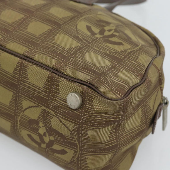 CHANEL New Travel Line Hand Bag Canvas Khaki Silver CC Auth 188351