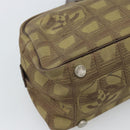 CHANEL New Travel Line Hand Bag Canvas Khaki Silver CC Auth 188351-14
