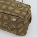 CHANEL New Travel Line Hand Bag Canvas Khaki Silver CC Auth 188351-15