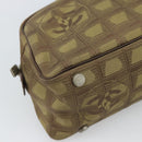 CHANEL New Travel Line Hand Bag Canvas Khaki Silver CC Auth 188351-16