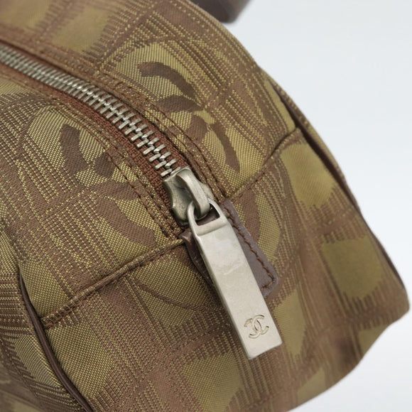 CHANEL New Travel Line Hand Bag Canvas Khaki Silver CC Auth 188351