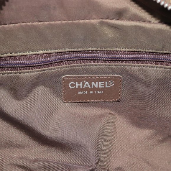 CHANEL New Travel Line Hand Bag Canvas Khaki Silver CC Auth 188351
