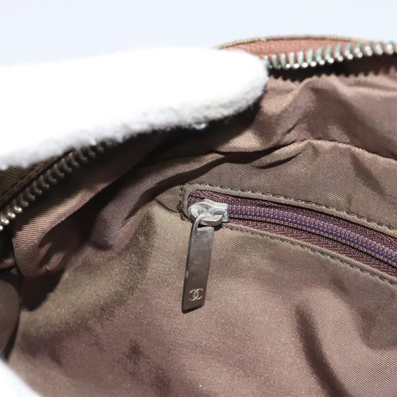 CHANEL New Travel Line Hand Bag Canvas Khaki Silver CC Auth 188351
