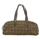 CHANEL New Travel Line Hand Bag Canvas Khaki Silver CC Auth 188351-13