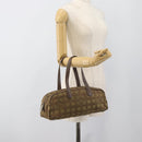CHANEL New Travel Line Hand Bag Canvas Khaki Silver CC Auth 188351-22