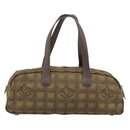 CHANEL New Travel Line Hand Bag Canvas Khaki Silver CC Auth 188351-2