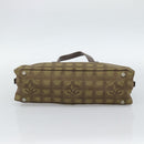 CHANEL New Travel Line Hand Bag Canvas Khaki Silver CC Auth 188351-5