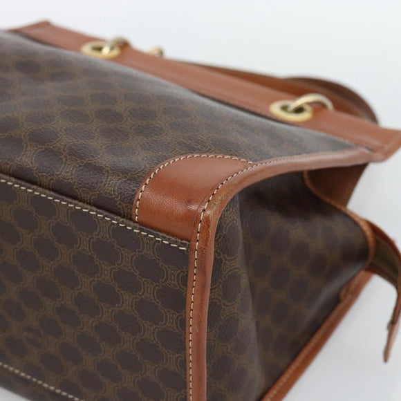 CELINE Macadam Canvas Hand Bag PVC Leather Brown Gold Auth 188353A