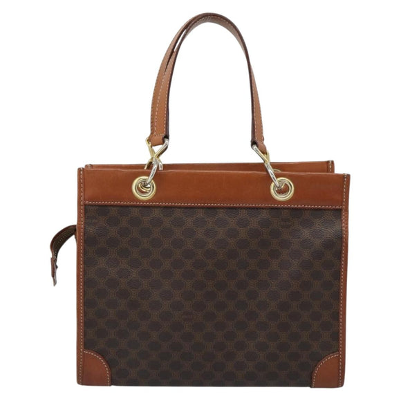 CELINE Macadam Canvas Hand Bag PVC Leather Brown Gold Auth 188353A