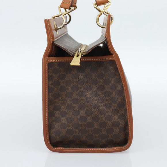 CELINE Macadam Canvas Hand Bag PVC Leather Brown Gold Auth 188353A