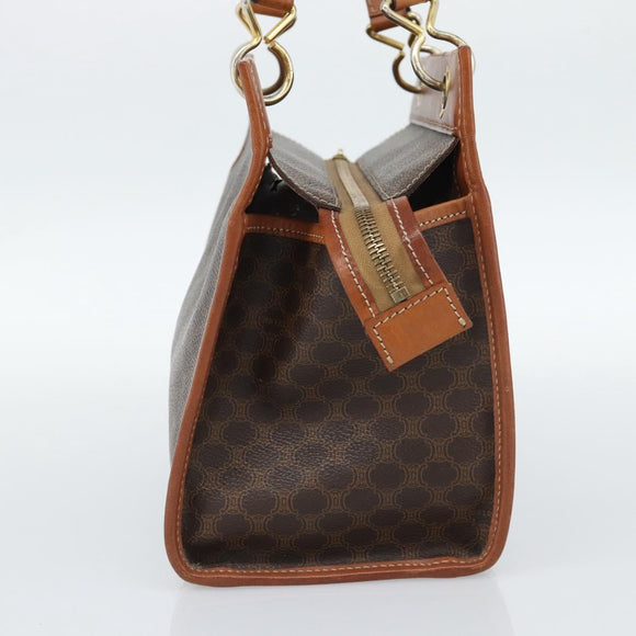 CELINE Macadam Canvas Hand Bag PVC Leather Brown Gold Auth 188353A