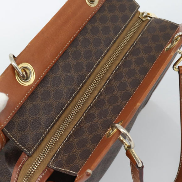 CELINE Macadam Canvas Hand Bag PVC Leather Brown Gold Auth 188353A