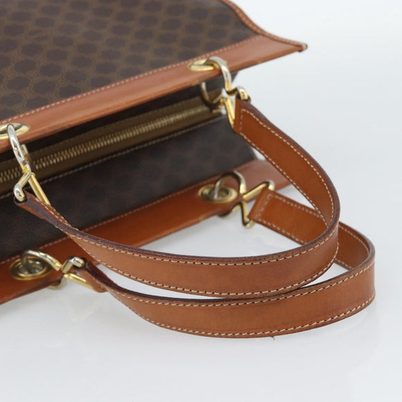CELINE Macadam Canvas Hand Bag PVC Leather Brown Gold Auth 188353A