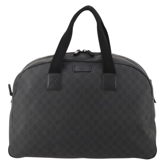 GUCCI GG Supreme Boston Bag PVC Black Silver Auth 188355A