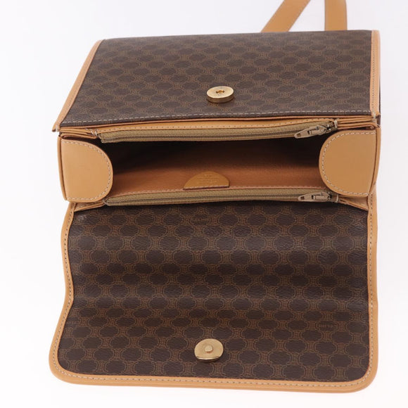 CELINE Macadam Canvas Hand Bag PVC Leather 2way Brown Gold Auth 188357V