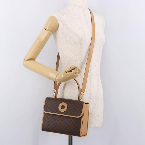 CELINE Macadam Canvas Hand Bag PVC Leather 2way Brown Gold Auth 188357V