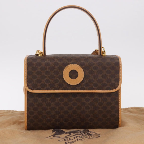 CELINE Macadam Canvas Hand Bag PVC Leather 2way Brown Gold Auth 188357V