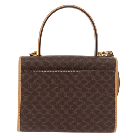 CELINE Macadam Canvas Hand Bag PVC Leather 2way Brown Gold Auth 188357V