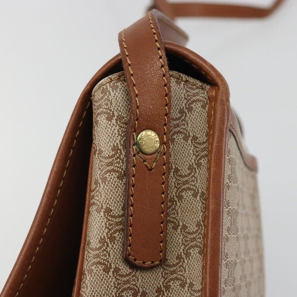 CELINE Macadam Canvas Shoulder Bag PVC Beige Gold Auth 188358A