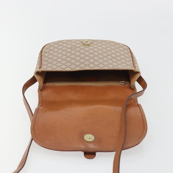 CELINE Macadam Canvas Shoulder Bag PVC Beige Gold Auth 188358A