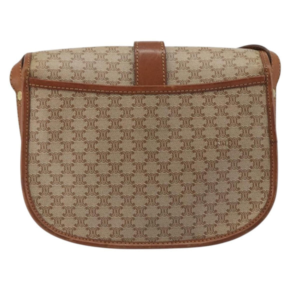 CELINE Macadam Canvas Shoulder Bag PVC Beige Gold Auth 188358A