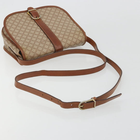CELINE Macadam Canvas Shoulder Bag PVC Beige Gold Auth 188358A