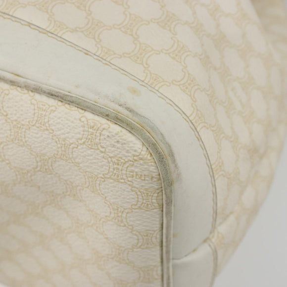 CELINE Macadam Canvas Shoulder Bag PVC Leather White Gold Auth 188363