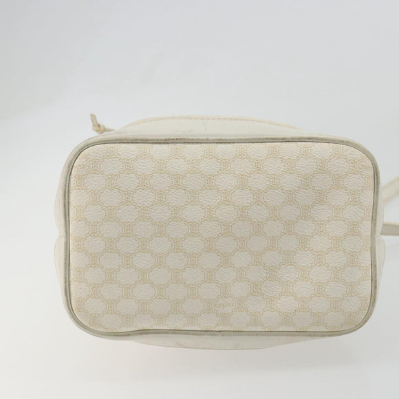 CELINE Macadam Canvas Shoulder Bag PVC Leather White Gold Auth 188363