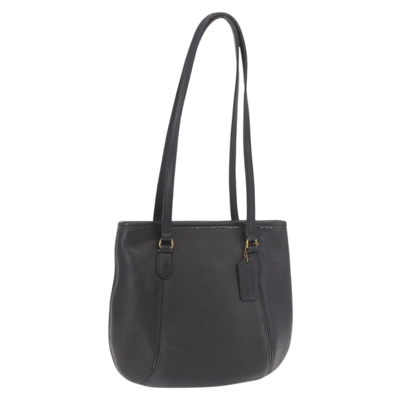 Coach Tote Bag Leather Black Gold Auth 188367