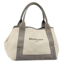 BALENCIAGA Navy Cabas S Tote Bag Canvas Leather White Silver 339933 Auth 188368-1