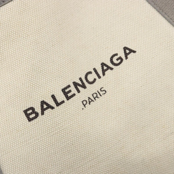 BALENCIAGA Navy Cabas S Tote Bag Canvas Leather White Silver 339933 Auth 188368